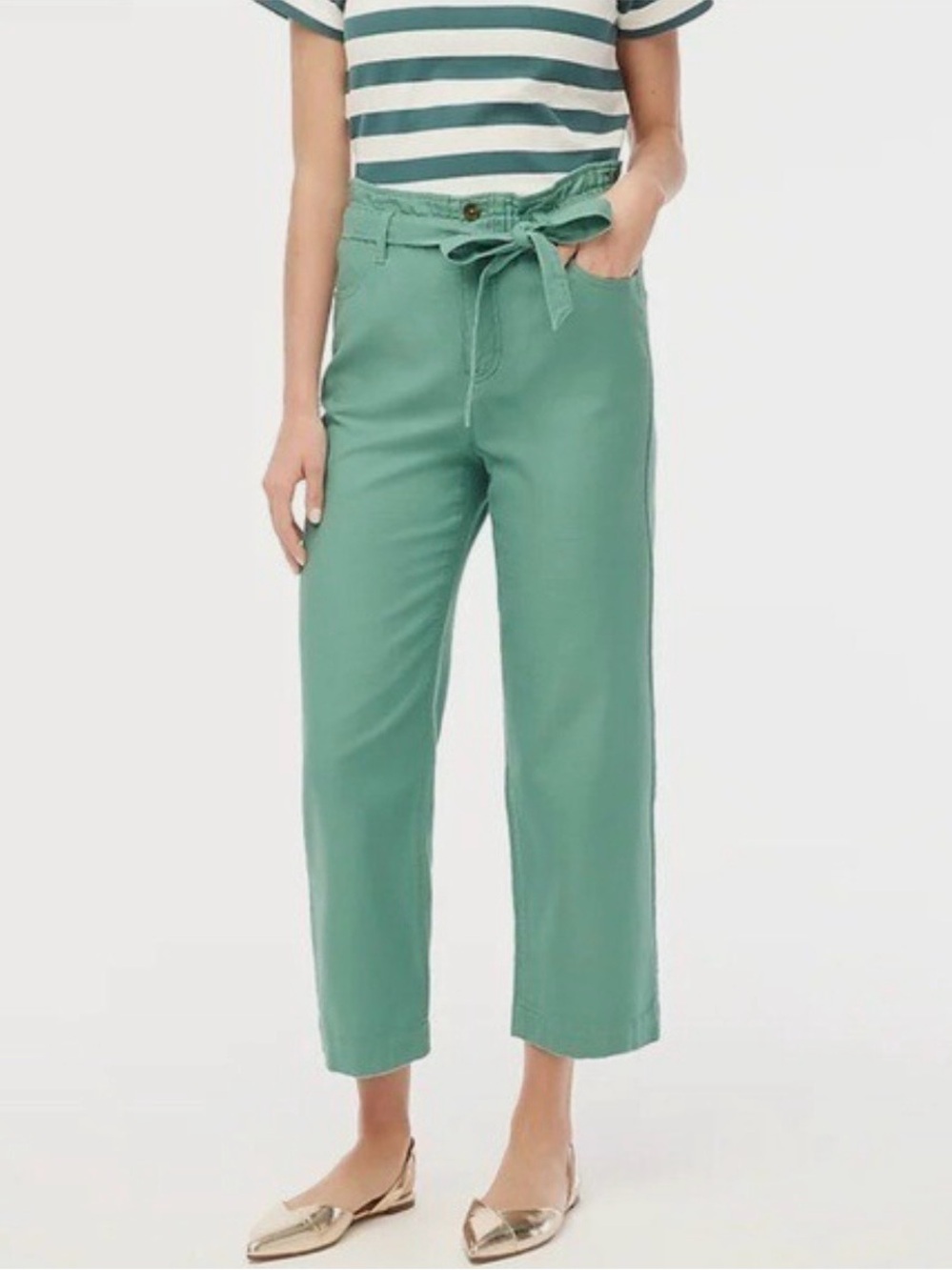 J. Crew Seafoam Green High-Rise Tie-Waist Cropped Pants